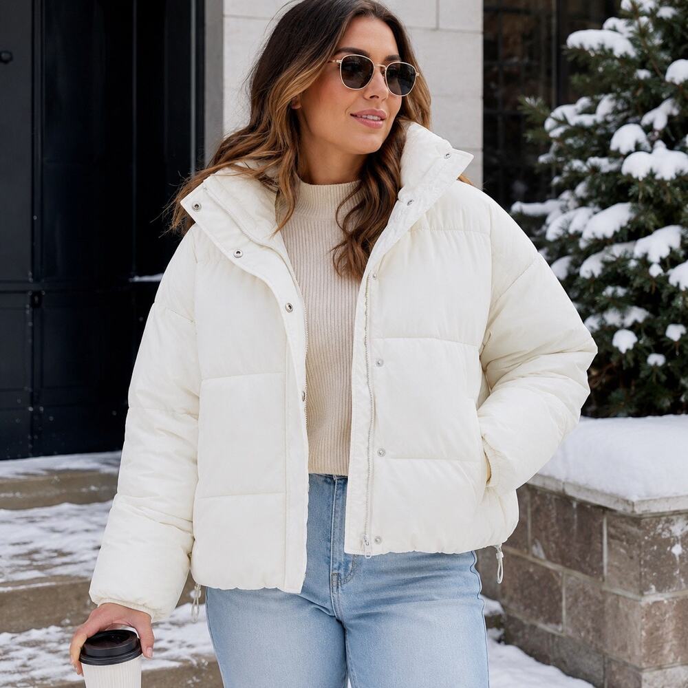 NWT Noize Amanda Short Puffer Jacket White Size XL Vegan CrueltyFree Sustainable